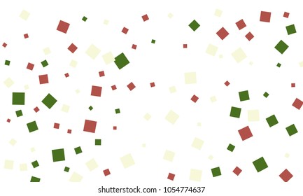 Many Stylish, Modern and Nice Looking Green and Red Confetti of Different Size on White Background