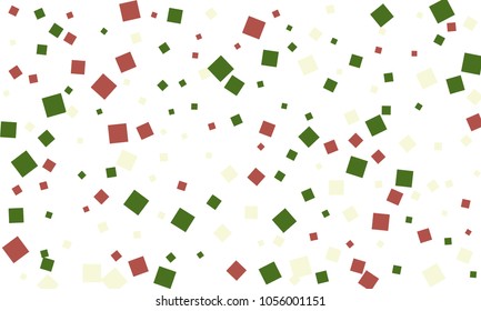 Many Stylish, Modern and Nice Looking Green and Red Confetti of Different Size on White Background