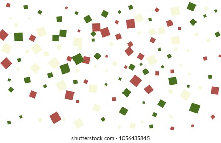 Many Stylish, Modern and Nice Looking Green and Red Confetti of Different Size on White Background