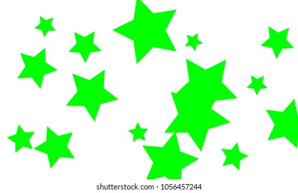 Many Stylish, Modern and Nice Looking Green Stars of Different size on White Background