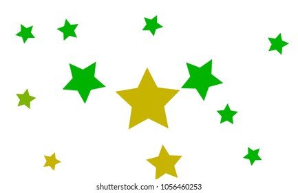 Many Stylish, Modern and Nice Looking Yellow and Green Stars of Different size on White Background