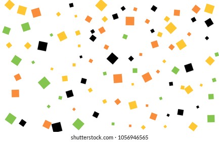 Many Stylish, Modern and Nice Looking Black, Orange, Yellow and Green Confetti of Different Size on White Background