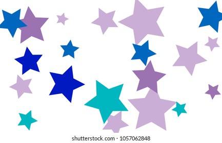 Many Stylish, Modern and Nice Looking Violet and Blue Stars of Different size on White Background