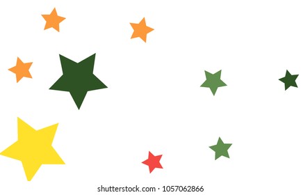 Many Stylish, Modern and Nice Looking Yellow and Green, Pink, Orange and Yellow Stars of Different size on White Background