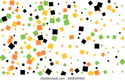 Many Stylish, Modern and Nice Looking Black, Orange, Yellow and Green Confetti of Different Size on White Background