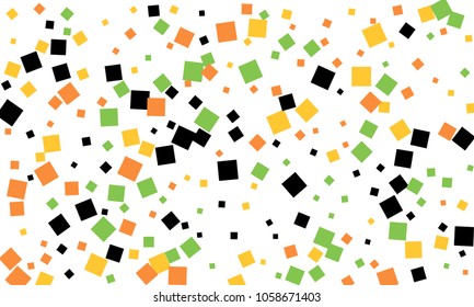 Many Stylish, Modern and Nice Looking Black, Orange, Yellow and Green Confetti of Different Size on White Background