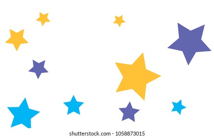 Many Stylish, Modern and Nice Looking Yellow and Blue Stars of Different size on White Background