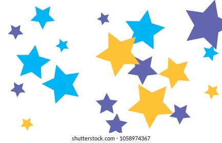 Many Stylish, Modern and Nice Looking Yellow and Blue Stars of Different size on White Background