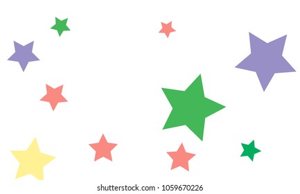 Many Stylish, Modern and Nice Looking Green, Violet, Pink and Orang Stars of Different size on White Background