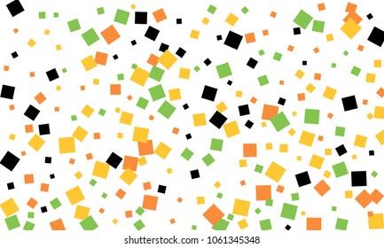 Many Stylish, Modern and Nice Looking Black, Orange, Yellow and Green Confetti of Different Size on White Background