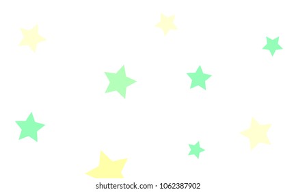 Many Stylish, Modern and Nice Looking Light Yellow, Blue and Green Stars of Different size on White Background