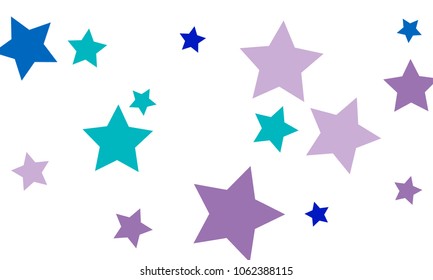 Many Stylish, Modern and Nice Looking Violet and Blue Stars of Different size on White Background