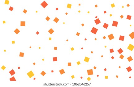 Many Stylish, Modern and Nice Looking Red, Orange and Yellow Confetti of Different Size on White Background