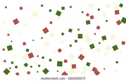 Many Stylish, Modern and Nice Looking Green and Red Confetti of Different Size on White Background