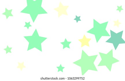 Many Stylish, Modern and Nice Looking Light Yellow, Blue and Green Stars of Different size on White Background
