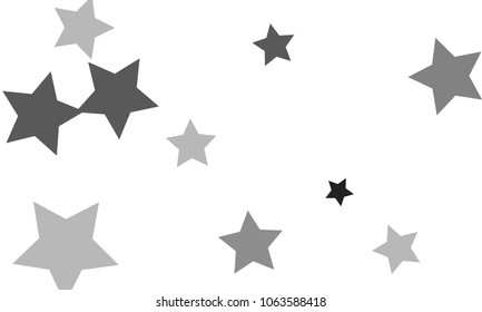 Many Stylish, Modern and Nice Looking Grey Stars of Different Size and Opacity on White Background