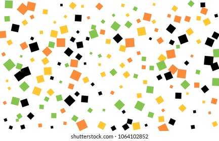 Many Stylish, Modern and Nice Looking Black, Orange, Yellow and Green Confetti of Different Size on White Background
