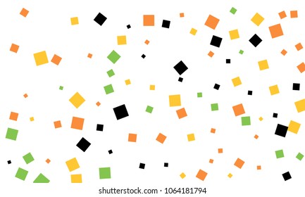 Many Stylish, Modern and Nice Looking Black, Orange, Yellow and Green Confetti of Different Size on White Background