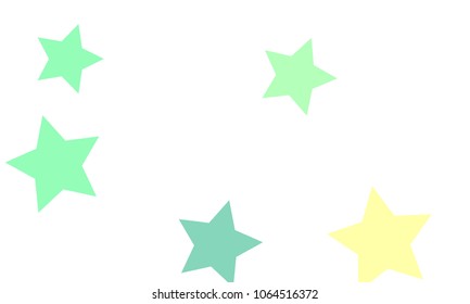 Many Stylish, Modern and Nice Looking Light Yellow, Blue and Green Stars of Different size on White Background