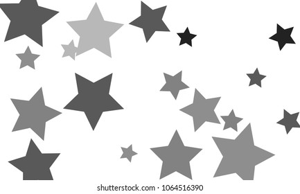 Many Stylish, Modern and Nice Looking Grey Stars of Different Size and Opacity on White Background