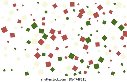 Many Stylish, Modern and Nice Looking Green and Red Confetti of Different Size on White Background