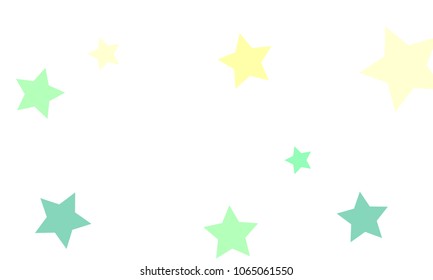 Many Stylish, Modern and Nice Looking Light Yellow, Blue and Green Stars of Different size on White Background