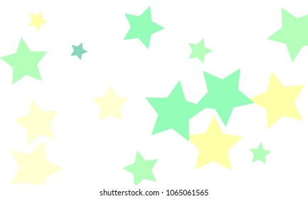 Many Stylish, Modern and Nice Looking Light Yellow, Blue and Green Stars of Different size on White Background
