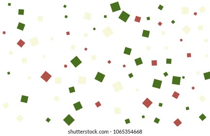 Many Stylish, Modern and Nice Looking Green and Red Confetti of Different Size on White Background