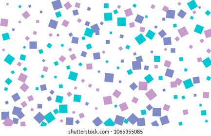 Many Stylish, Modern and Nice Looking Blue and Violet Confetti of Different Size on White Background