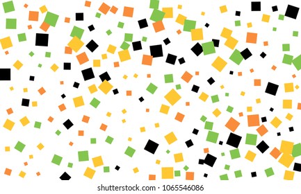 Many Stylish, Modern and Nice Looking Black, Orange, Yellow and Green Confetti of Different Size on White Background