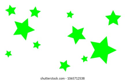 Many Stylish, Modern and Nice Looking Green Stars of Different size on White Background
