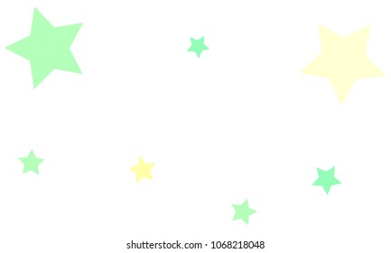 Many Stylish, Modern and Nice Looking Light Yellow, Blue and Green Stars of Different size on White Background