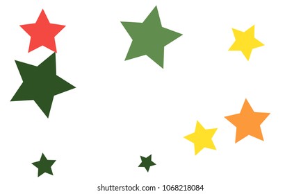 Many Stylish, Modern and Nice Looking Yellow and Green, Pink, Orange and Yellow Stars of Different size on White Background