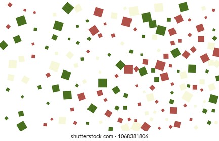 Many Stylish, Modern and Nice Looking Green and Red Confetti of Different Size on White Background