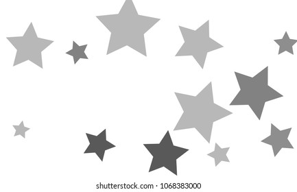 Many Stylish, Modern and Nice Looking Grey Stars of Different Size and Opacity on White Background