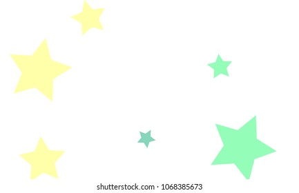 Many Stylish, Modern and Nice Looking Light Yellow, Blue and Green Stars of Different size on White Background