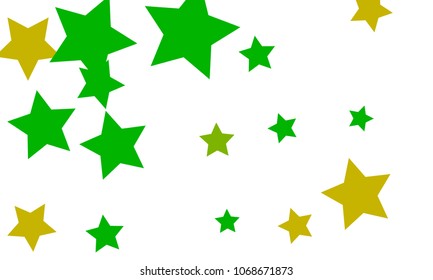 Many Stylish, Modern and Nice Looking Yellow and Green Stars of Different size on White Background
