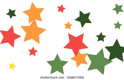 Many Stylish, Modern and Nice Looking Yellow and Green, Pink, Orange and Yellow Stars of Different size on White Background