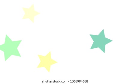 Many Stylish, Modern and Nice Looking Light Yellow, Blue and Green Stars of Different size on White Background