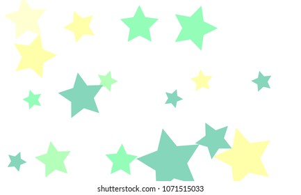 Many Stylish, Modern and Nice Looking Light Yellow, Blue and Green Stars of Different size on White Background