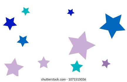 Many Stylish, Modern and Nice Looking Violet and Blue Stars of Different size on White Background