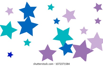 Many Stylish, Modern and Nice Looking Violet and Blue Stars of Different size on White Background