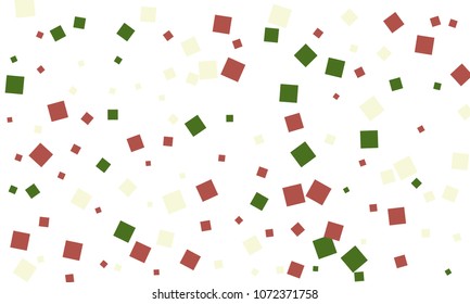 Many Stylish, Modern and Nice Looking Green and Red Confetti of Different Size on White Background