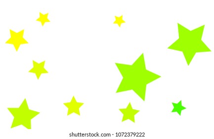 Many Stylish, Modern and Nice Looking Yellow and Green Stars of Different size on White Background
