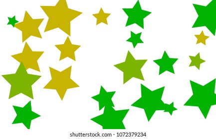 Many Stylish, Modern and Nice Looking Yellow and Green Stars of Different size on White Background