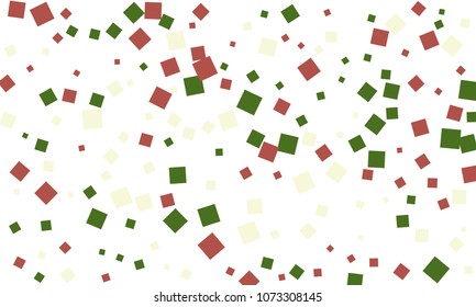 Many Stylish, Modern and Nice Looking Green and Red Confetti of Different Size on White Background