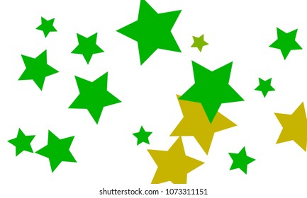 Many Stylish, Modern and Nice Looking Yellow and Green Stars of Different size on White Background
