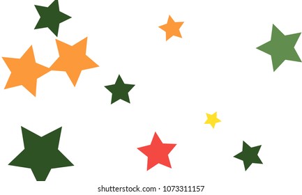 Many Stylish, Modern and Nice Looking Yellow and Green, Pink, Orange and Yellow Stars of Different size on White Background