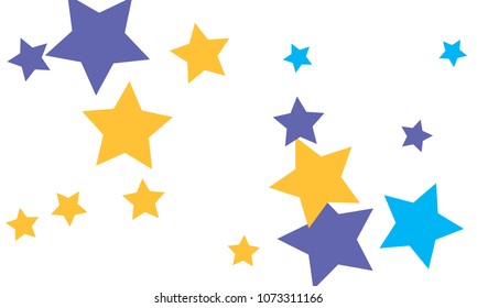 Many Stylish, Modern and Nice Looking Yellow and Blue Stars of Different size on White Background