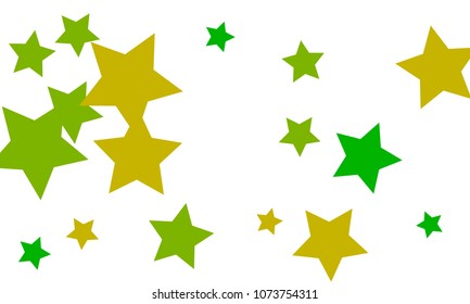 Many Stylish, Modern and Nice Looking Yellow and Green Stars of Different size on White Background